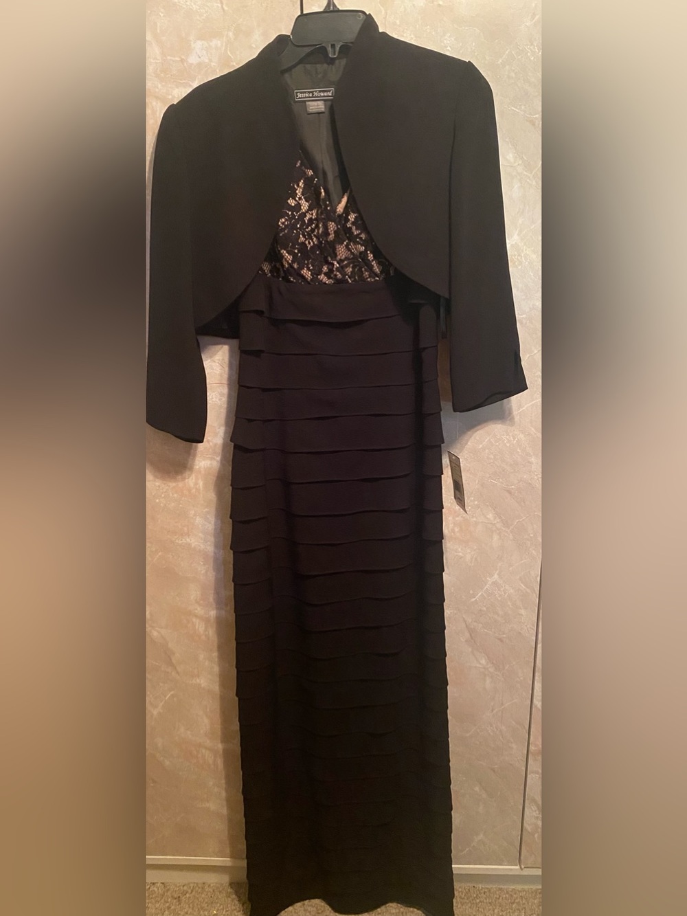 Elegant Black 2 piece  Layered Ruffle Lace Evening Dress